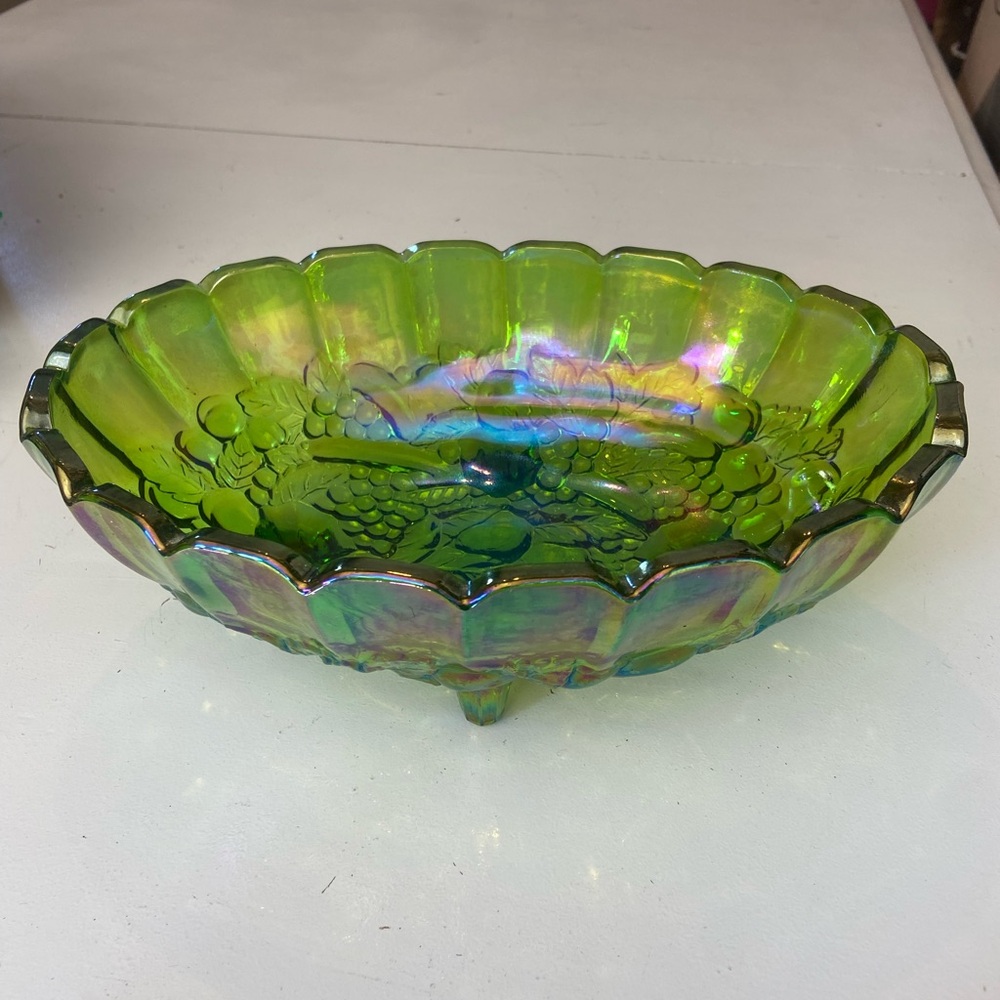 Carnival Iridescent Green Glass Bowl